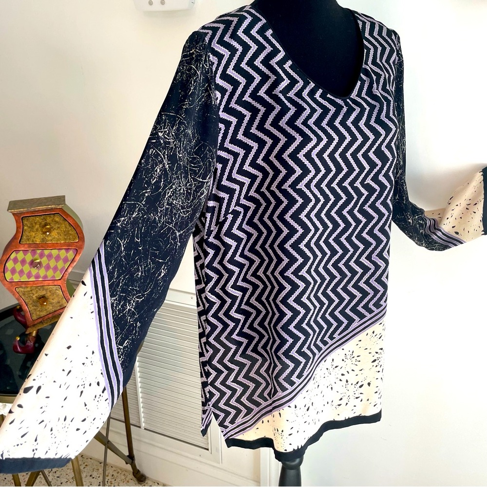 Harshita Designer Silk Tunic Top! Purple Black Long Blouse! Great condition M